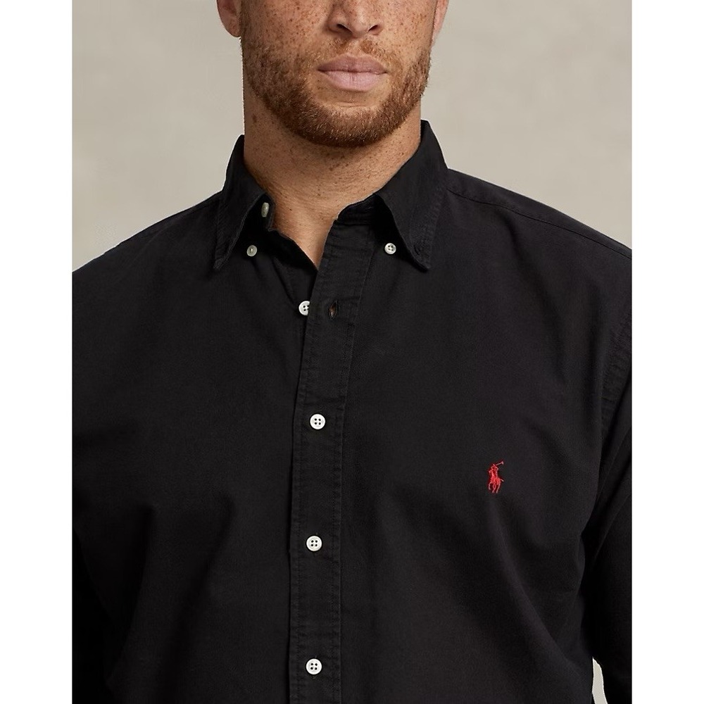 Polo Ralph Lauren Shirt Men SZ XXL Black Slim Fit Stretch Button Down Horse Logo
